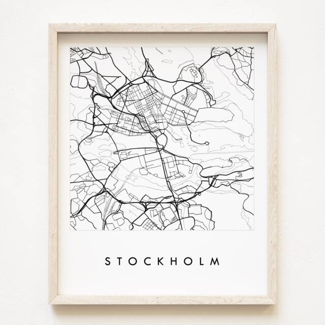 Stockholm Map Hand Drawn Street Sweden City Drawing Black & White - Art Print Wedding Anniversary Gift Travel Poster Wall Decor - image 1