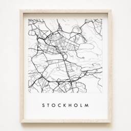 Stockholm Map Hand Drawn Street Sweden City Drawing Black & White - Art Print Wedding Anniversary Gift Travel Poster Wall Decor - thumbnail 1