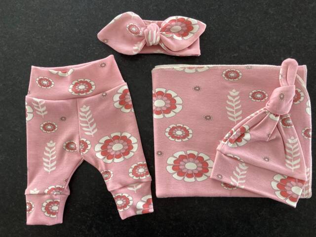 Organic Swaddle & Newborn Hat Or Headband Set. Leggings. Girl Take Home Baby Shower Gift. Photo Prop - image 1