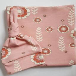 Organic Swaddle & Newborn Hat Or Headband Set. Leggings. Girl Take Home Baby Shower Gift. Photo Prop - thumbnail 2