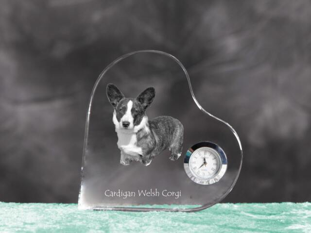 Cardigan Welsh Corgi - Crystal Clock in The Shape Of A Heart With Image Pure-Bred Dog - image 1