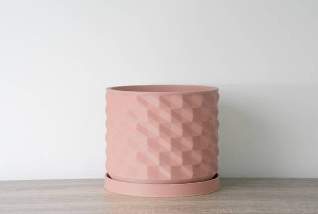 "Geometric Planter With Drainage & Saucer in Country Pink, Unique 3D-Printed Plant Pot, Small To Large Sizes 4"" 5"" 6"" 7"" 8" - image 1