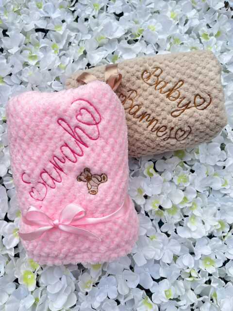 Personalised Baby Blanket Teddy Bear Embroidered Name Newborn Shower Gift - image 1