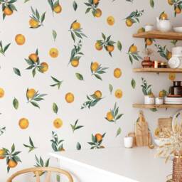 Removable Wall Decals - Set Of Tangerines & Leaves Decals. Oranges, Citrus Fruit