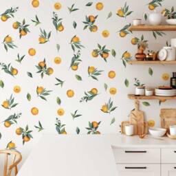 Removable Wall Decals - Set Of Tangerines & Leaves Decals. Oranges, Citrus Fruit - thumbnail 2