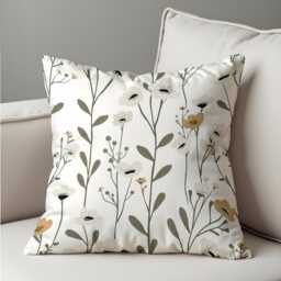 Minimalist Floral Cushion Cover, White & Beige Wildflower Design Pillow Case, Modern Botanical Throw Cozy Neutral Decor
