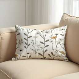 Minimalist Floral Cushion Cover, White & Beige Wildflower Design Pillow Case, Modern Botanical Throw Cozy Neutral Decor - thumbnail 2