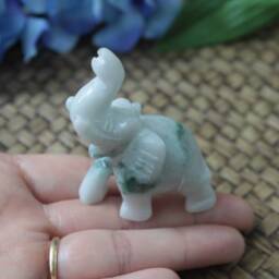 striking Zigzag, Moss in Snow Patterned, Light-Green Jadeite Jade - Grade A Hand Carved Thai Elephant Figurine - thumbnail 2