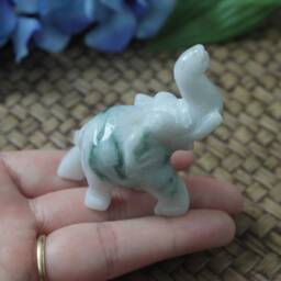 striking Zigzag, Moss in Snow Patterned, Light-Green Jadeite Jade - Grade A Hand Carved Thai Elephant Figurine - thumbnail 3