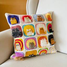 Cat Figured Pillowcase, Cats Pillow Case, Square Cushion Cover, Patchwork Throw Pillow, Kitten Home Decor, Gift For Lovers - thumbnail 3