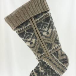 Christmas Stocking Patterns Zipper Felted Wool White Oatmeal Grey Brown Recycled Repurposed Upcycled 153 - thumbnail 2