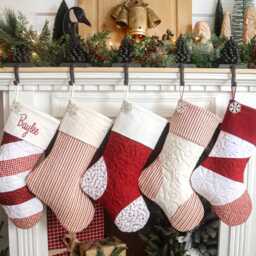 Quilted Christmas Stocking Optional Embroidery, Patchwork Design, Farmhouse Decor - thumbnail 2