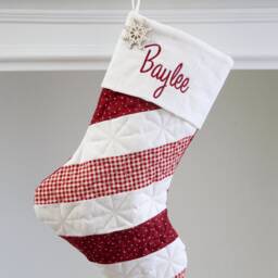 Quilted Christmas Stocking Optional Embroidery, Patchwork Design, Farmhouse Decor - thumbnail 4