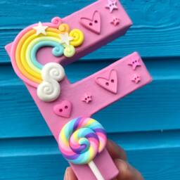 Personalized Girl's Name Sign Rainbow Lollipop Letter, Nursery Decor - thumbnail 3