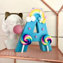 Personalized Girl's Name Sign Rainbow Lollipop Letter, Nursery Decor - thumbnail 2