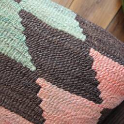 40cm - 16Inch Vintage Boho Kilim Cushion Cover Handwoven - Slitweave Brown Salmon & Green Zigzag - thumbnail 3