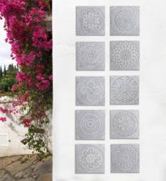 10 Handmade Ceramic Tiles Mandala Wall Art, Grey & White - 30cm/11.8