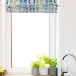 Faux Roman Shade Valance in Blues, Greens & Natural Birch Pattern On 100% Premium Cotton Fabric, Custom Made, Fully Lined - thumbnail 2