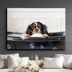 Cavalier King Charles Spaniel in The Bathtub Dog Pet Abstract Modern Painting Wall Art Framed Canvas Poster Print, Home Kitchen Office Decor - thumbnail 1