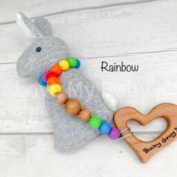 Red Bunny Rattle, Sensory Fidget, Engraved Toy First Easter Gift, New Mum Gift, Personalised Newborn Little One Stocking Filler - thumbnail 2