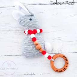 Red Bunny Rattle, Sensory Fidget, Engraved Toy First Easter Gift, New Mum Gift, Personalised Newborn Little One Stocking Filler