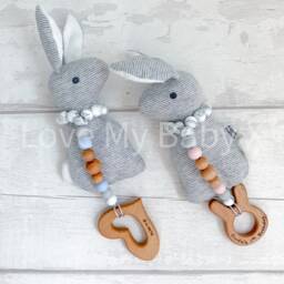 Red Bunny Rattle, Sensory Fidget, Engraved Toy First Easter Gift, New Mum Gift, Personalised Newborn Little One Stocking Filler - thumbnail 3