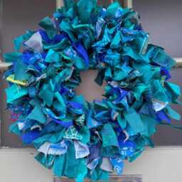 Turquoise Sari Rag Wreath Upcycled Silk Christmas Door Decor - thumbnail 3