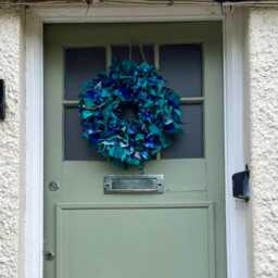 Turquoise Sari Rag Wreath Upcycled Silk Christmas Door Decor - thumbnail 2
