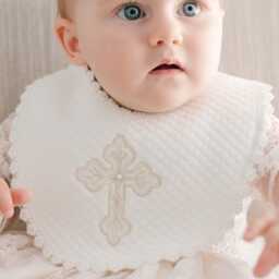 Personalized Baby Girl Blessing Gift Set - Embroidered Cotton Blanket & Cross Bib - thumbnail 3