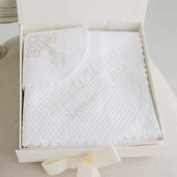 Personalized Baby Girl Blessing Gift Set - Embroidered Cotton Blanket & Cross Bib