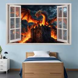 3D Dragon Wall Sticker - Fantasy Castle Mural Decal - Self-Adhesive Poster, Removable Vinyl, Home, Bedroom, Office Decor 1311 - thumbnail 3