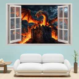 3D Dragon Wall Sticker - Fantasy Castle Mural Decal - Self-Adhesive Poster, Removable Vinyl, Home, Bedroom, Office Decor 1311 - thumbnail 2
