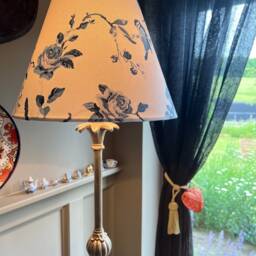Roses & Birds Cotton Empire Lampshade Blue & White Coolie Shade - thumbnail 2