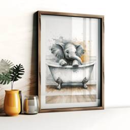 Elephant Bathroom Print - Animal Bathtub Poster - Bath Room Wall Art Vintage Watercolour Kids Animals Artwork - thumbnail 3