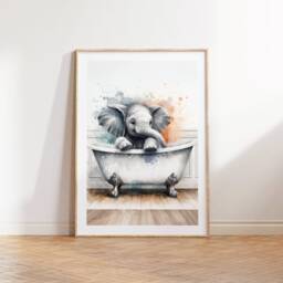 Elephant Bathroom Print - Animal Bathtub Poster - Bath Room Wall Art Vintage Watercolour Kids Animals Artwork - thumbnail 2