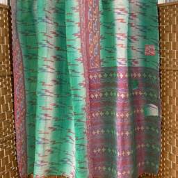 Sale Kantha Throw - Black With Turquoise & Stone Floral Patterns. Reverse Multicoloured. Unique/One Of A Kind/Vintage/Boho - thumbnail 3