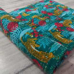 Tiger Print Kantha Quilt Indian Cotton Bedspread, Bohemian Throw - Queen Size - thumbnail 3