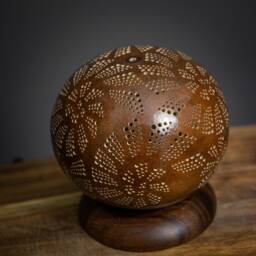Gourd Table Lamp, Acacia Wood Base, Moroccan Turkish Style - thumbnail 3