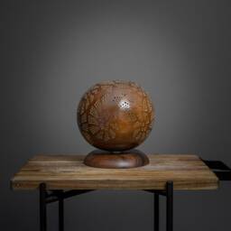 Gourd Table Lamp, Acacia Wood Base, Moroccan Turkish Style - thumbnail 2