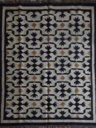 Handwoven Wool Jute Rug - Black Geometric Design - thumbnail 1