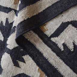 Handwoven Wool Jute Rug - Black Geometric Design - thumbnail 3
