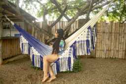 Colombian Hammock Luxury Indoor/Outdoor Statement. Authentic Indigenous Expert Handweaving Process. Back-Friendly