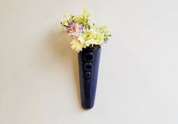 Hand Made Blue Glazed Ceramic & Glass Pottery Wall Hanging Vase Planter Indoor Outdoor - thumbnail 1