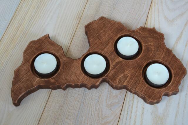 Sale Advent Wood Candle Holder in A Shape Of Country Or State Latvia Shape Patriotic Home Christmas Decor Rustic Tea Light - image 1