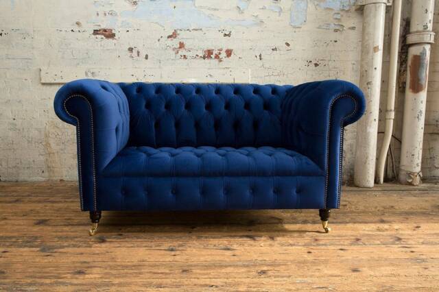 Handmade 2 Seater Navy Blue Velvet Chesterfield Sofa - image 1