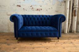 Handmade 2 Seater Navy Blue Velvet Chesterfield Sofa