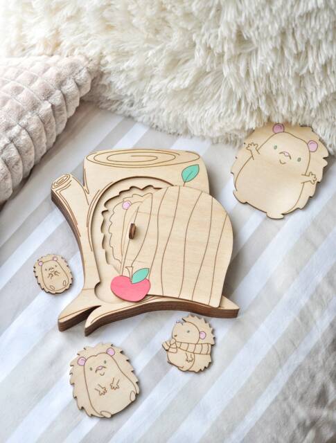 Hand Painted Wooden Hedgehog Puzzle Montessori Counting Multi-Layer Shape Educational Toy Animal Sorting - image 1