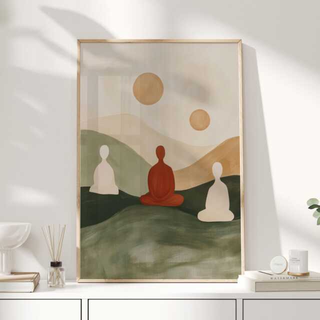 Abstract Meditation Art Print - Minimalist Boho Wall Calm Neutral Poster For Living Room Or Yoga Space - image 1