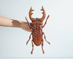 Beetle Wall Panel, Art, Insect Animal Statue, Hanging Office Decor, Wood Carving, Livingroom Best Friend Gift - thumbnail 1
