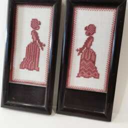 2x Lady Original Wooden Frame With Embroidery Picture Art Nouveau - thumbnail 3